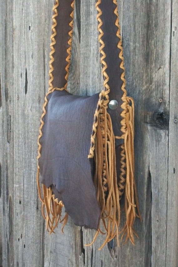 Rustic leather handbag Buckskin possibles bag Fringed gypsy