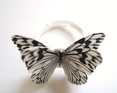 Zebra Print Jewelry - Black And White Stripe Butterfly Ring