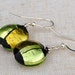 Free shipping,Venetian Murano glass earrings, Disc earrings, green glass earrings, gold foil earrings, Silver foil earrings