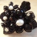 CAMELIA Black Czech glass ring, black flowers on antiqued copper adjustable ring