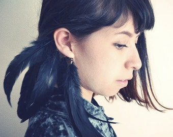 Raven Black Crow Feather Ear Cuff/ Black Feather ear Cuff/ Feather Ear Wrap/ Festival Jewelry/ Boho Chic
