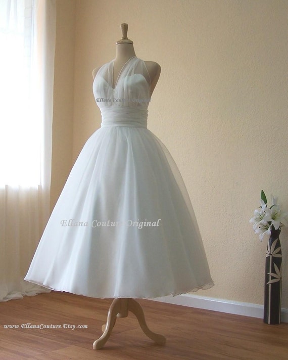Merilyn Retro Inspired Tea Length Wedding Dress. by EllanaCouture