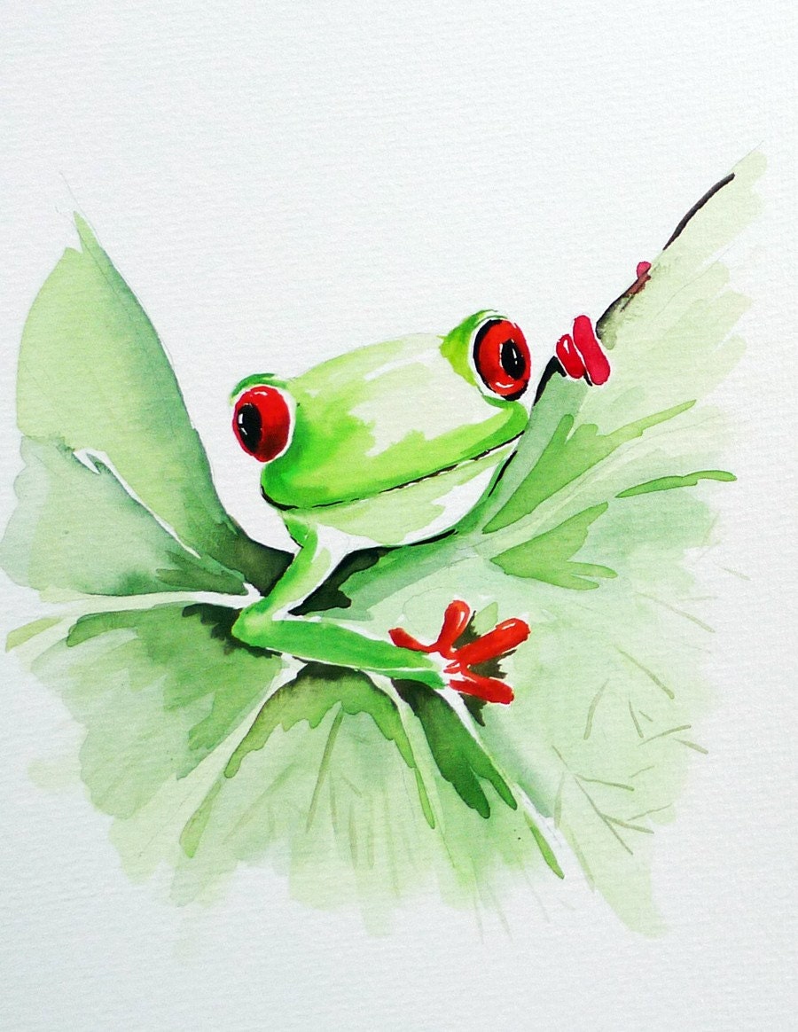 Original watercolor painting Frog