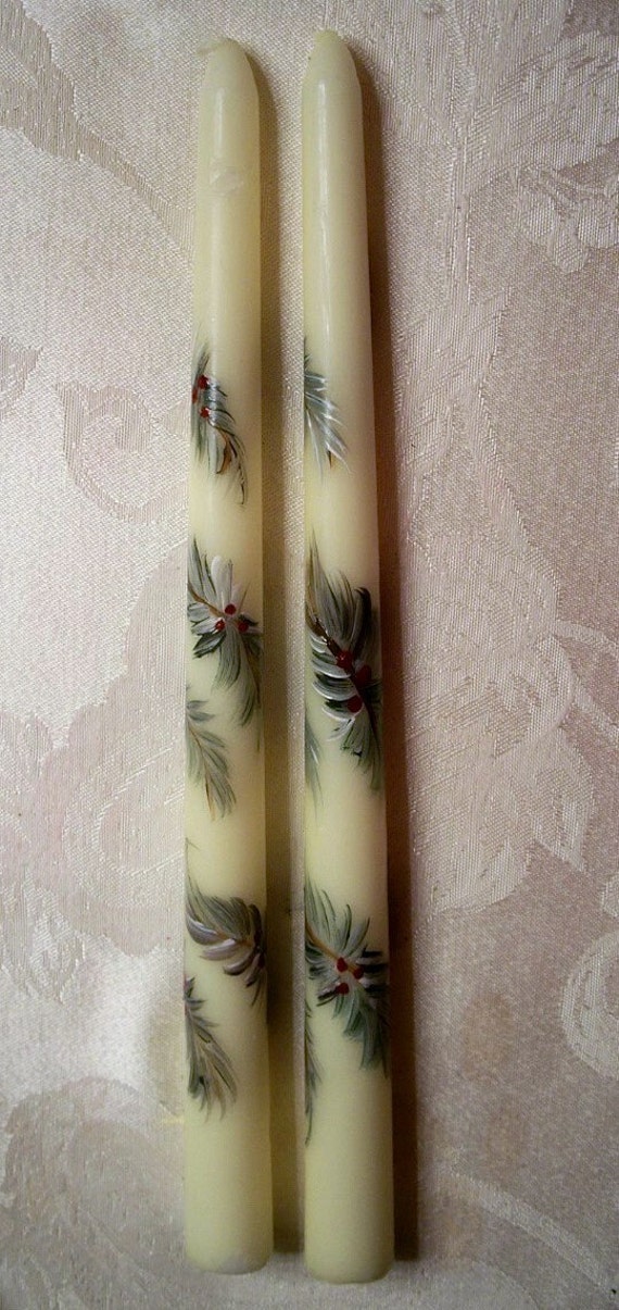 Hand Painted taper candle Christmas HOLIDAY taper candles SWAG