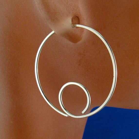 medium STERLING SILVER Hoop earrings spiral ear wire minimal