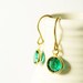 Green Earrings - Crystal, Emerald Colored, Gold Toned, Drop, Bezel, Small, Petite, Glass, Comtemporary Jewellery, Simple