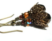 Victorian Jewelry Earrings Mocha Crystal Drop Earrings Rustic Brass Copper Brown Dangle pink80sgirl