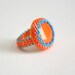 Beaded Bezel Cocktail Ring with Vintage Orange Lucite Cabochon and Periwinkle, Orange and Saffron Seed Beads