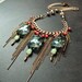 Antique Gold Necklace with Huge Moss Green Crystal Pillows and Slinky Chain Dangles