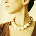 Vintage Lucite Retro Necklace in Cream and Faceted Gold / Bridal, Elegant, Sparkling Audrey Hepburn Style / "IZUMI"