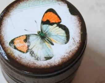 Tangerine and Blue Butterfly Powder Box