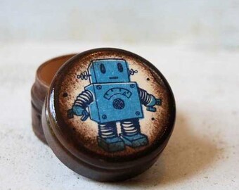 Pill Box, Lil Robot Pill Box, Wood Box, Storage Box, Tooth fairy box, Handmade box, Kids Storage, Room decor