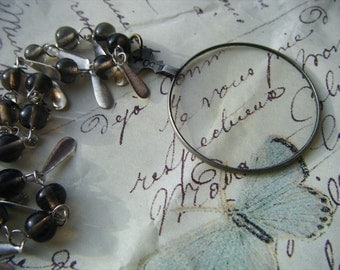 Beaded Necklace with Vintage Optical Lens Pendant OOAK