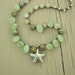 Beaded crochet necklace - Sea Spray - Coastal Bohemian jewelry, beach, Thai silver starfish, yellow green