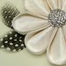 Silk Flower Pin White Kanzashi with Rhinestone Button and Feathers
