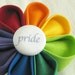 Rainbow Flower Pin with Pride Fabric Button - Kanzashi Pride Boutonniere