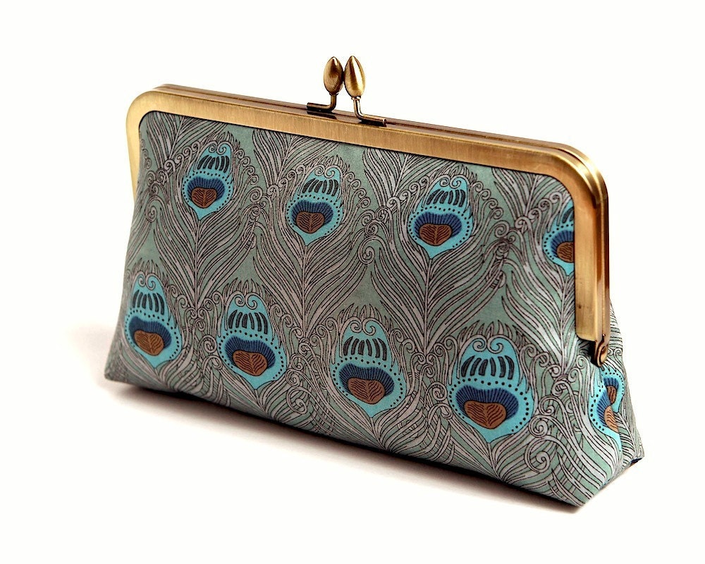 Art Nouveau Peacock feather clutch purse in Liberty print