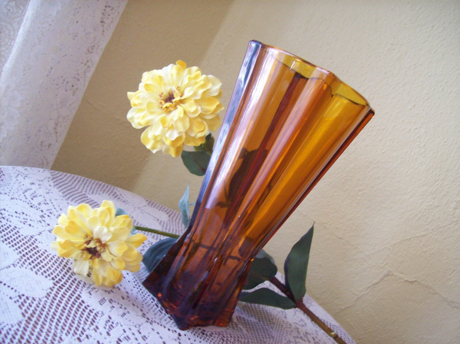 Vintage Amber Tall Glass Vase
