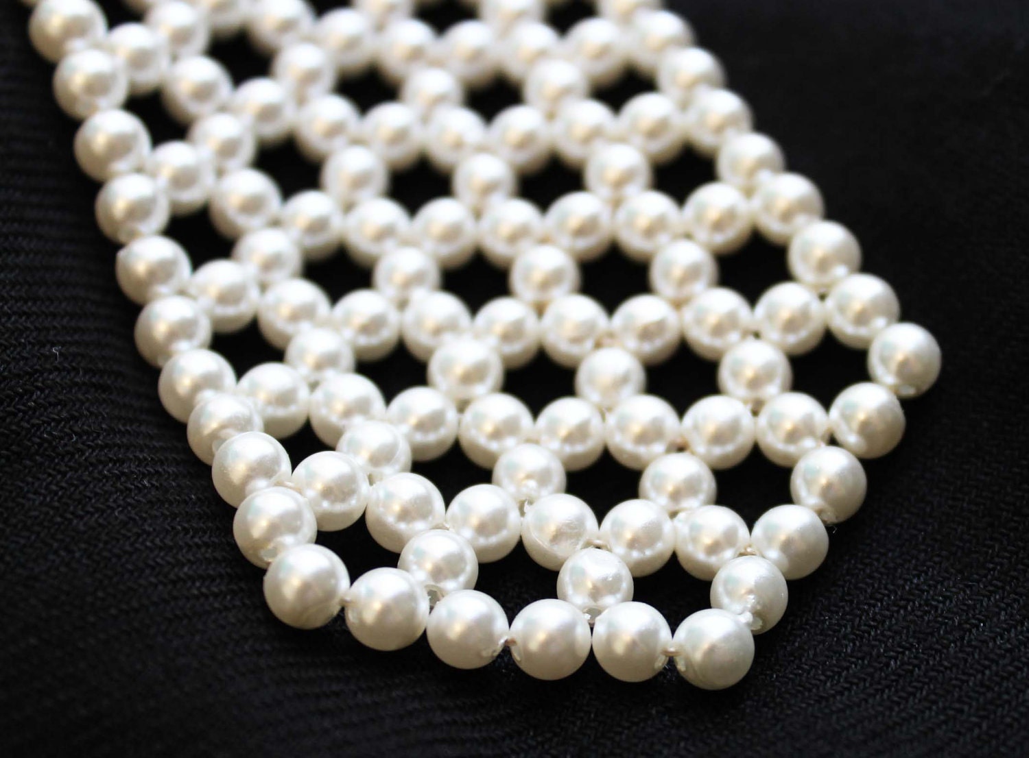 Vintage Necktie Necklace Faux Pearl Beaded