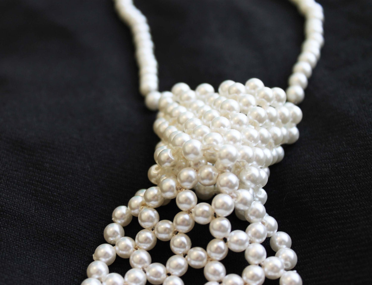 Vintage Necktie Necklace Faux Pearl Beaded