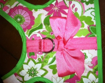 Mod Print Small Dog Harness, Pink, Green, Floral, Preppy, Nantucket, Made in USA