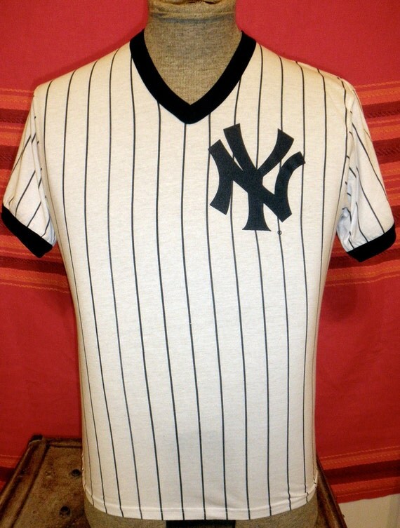 Vintage Pinstripe New York Yankees Vneck Ringer Tshirt