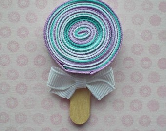 Lavender and Aqua Lollipop Hair Clip, Candy Hair Clip, Lollipop Ribbon Hair Clip, Girls Lollipop Hair Clip, Party Favors, Free Shipping