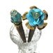 Turquoise Aqua Vintage Flower Hairsticks, Hair Sticks For Long Hair