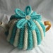 hand knitted tea cosy/cosie aqua and cream wool uk seller cij sale for 10% off