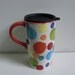 Bright Polka Dot Ceramic Travel Car Mug with Lid in Bright Red