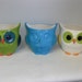 Whimsical Ceramic Owl Planter or Utensil Holder - Hand Painted - Solid Aqua Blue
