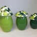 Set of Three Bright Colorful Mushroom Canisters in Shades of Green
