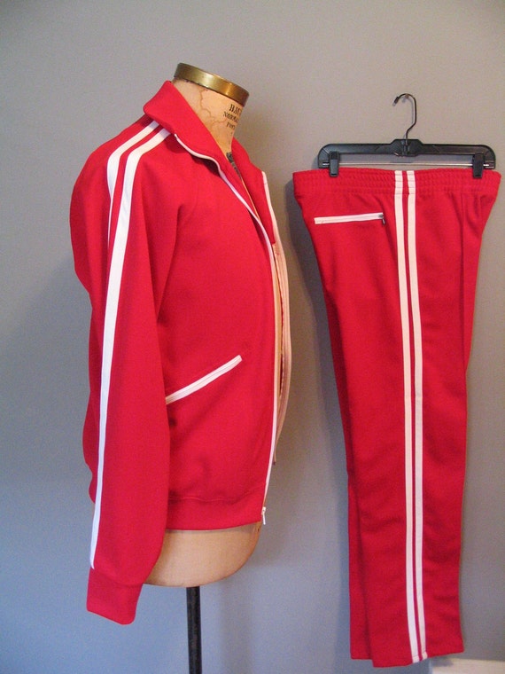 red jogging suit