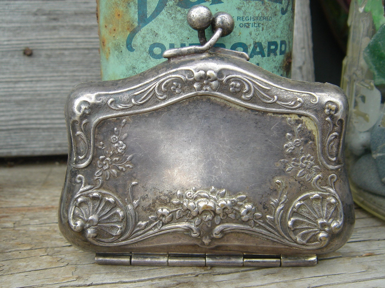 Antique Nickel Silver Repousse Coin Purse