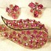 RESERVED Bridal Hair Comb Vintage Large Pink Crystal Gold Tulip Flower, 3" STUNNING