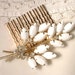 OOAK TRUE Vintage Wedding White Glass & Rhinestone Gold Bridal Hair Comb - Heirloom Brooch Gold Plated Comb