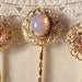 RESERVED Vintage Pink Rhinestone & Opal Bridal Hair Clips, TRUE VINTAGE Jeweled Gold Plated Heirloom Bobby Pins Set of 3