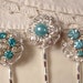 RESERVED Turquoise Blue Rhinestone Bridal Hair Pins - Silver Plated Heirloom Jeweled Hair Clips Set of 3