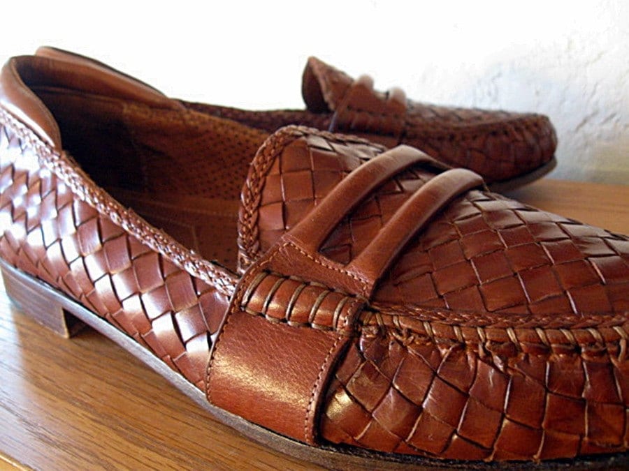 Vintage Men's Allen Edmonds Brown Woven Leather Loafers by