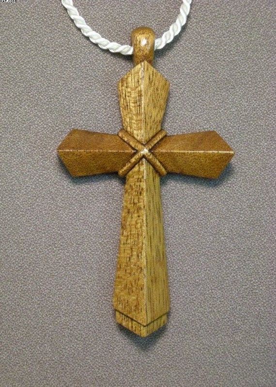 Hand Carved Mahogany Wood Cross Necklace II