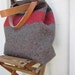 XL Swiss Army Wool Blanket Bag- Shopping Bag- Personalized-Taupe Red stripe - Leather-military industrial-great gift