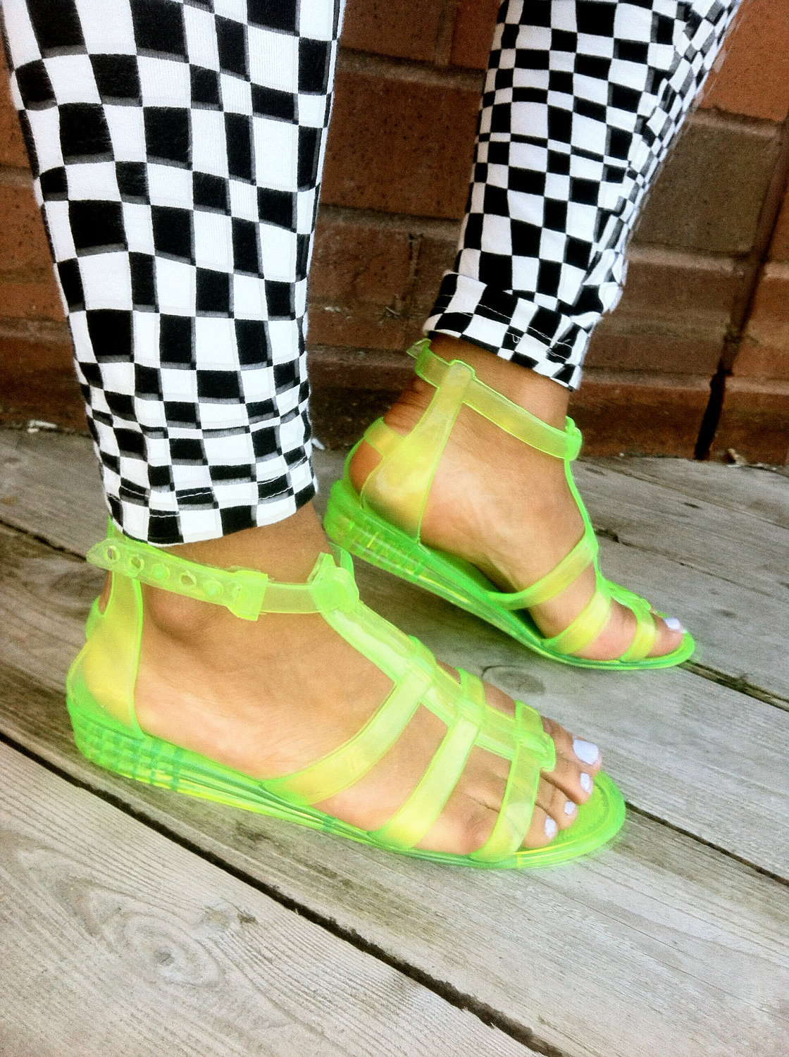 90's Neon Green Jelly Gladiator Sandals 7.5