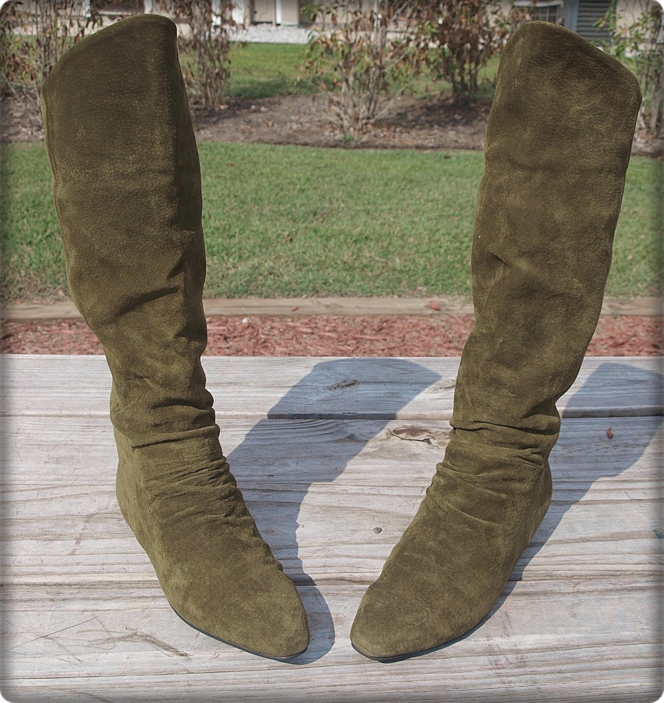 Olive Green Suede Slouch Boots 6 5   Il Fullxfull.175768089 