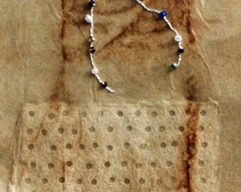 Embroidered Intersecting Lines on Teabag with Mixed Media / Page from The Book of Intersections
