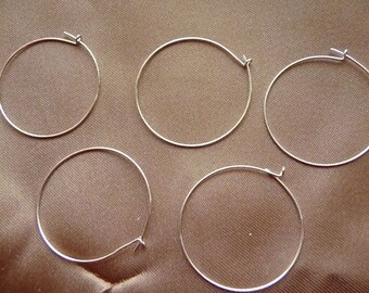 Earwire, Silver Plated Brass, 25mm hoop, 24 gauge, 5 pairs of earring
