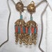 Vintage Egyptian Revival Earrings Chandelier Coral Faience