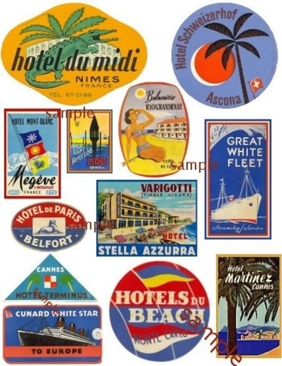 vintage inspired luggage travel sticker sheet no8