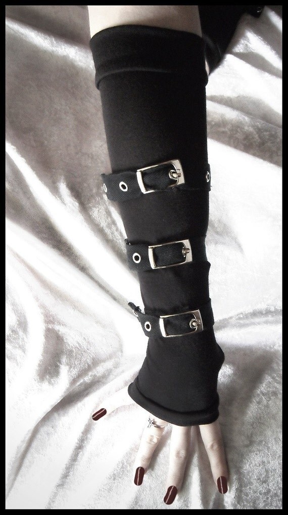 Contorted Angel Arm Warmers Gothic Unisex Buckled by ZenAndCoffee