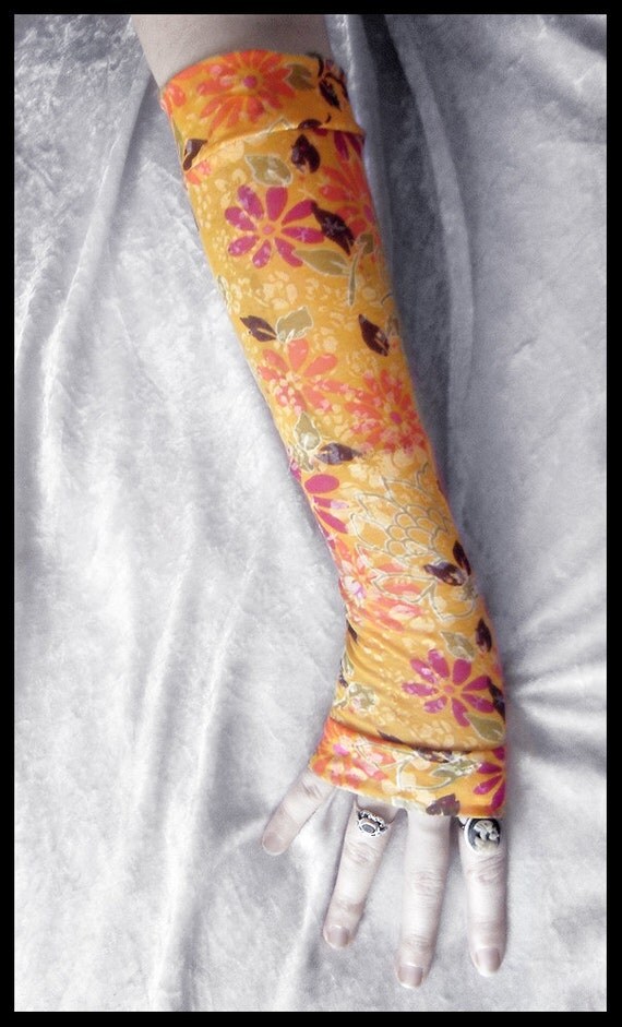 Japanese Spring Arm Warmers Marigold Yellow Plum Purple