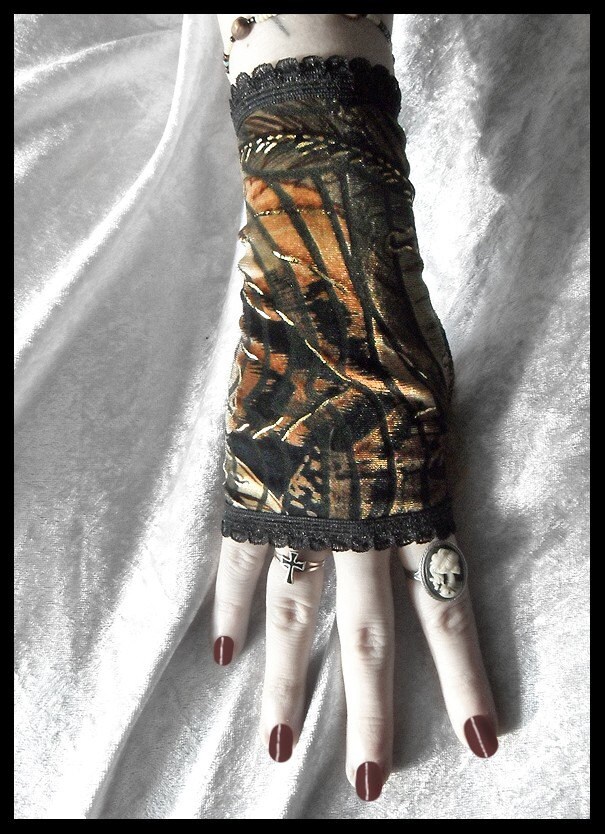 Velvet Fingerless Gloves in Black Brown Golden Tan Bronze